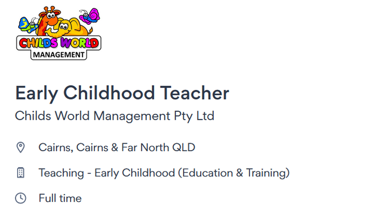 Employment Opportunity - Early Childhood Teacher - Cairns